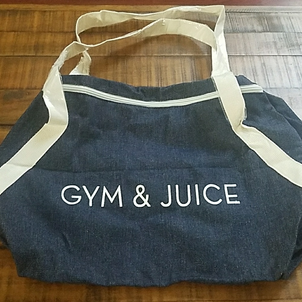 Private Party Gym & Juice Denim Workout Bag NWOT